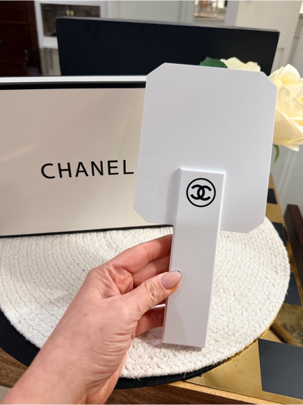 CHANEL VIP Gift Beauty Makeup Hand Mirror in white- New in Box❣️